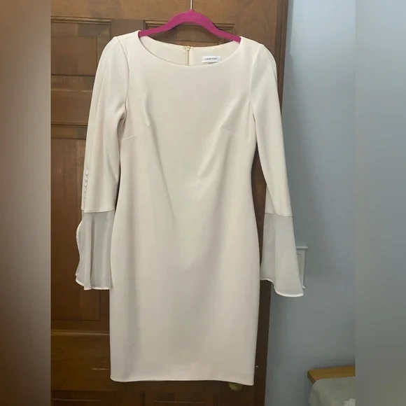 calvin klein cream dress Calvin Klein Cream Knee-Length Sleeveless Dress